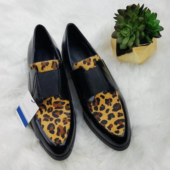 black leopard loafers